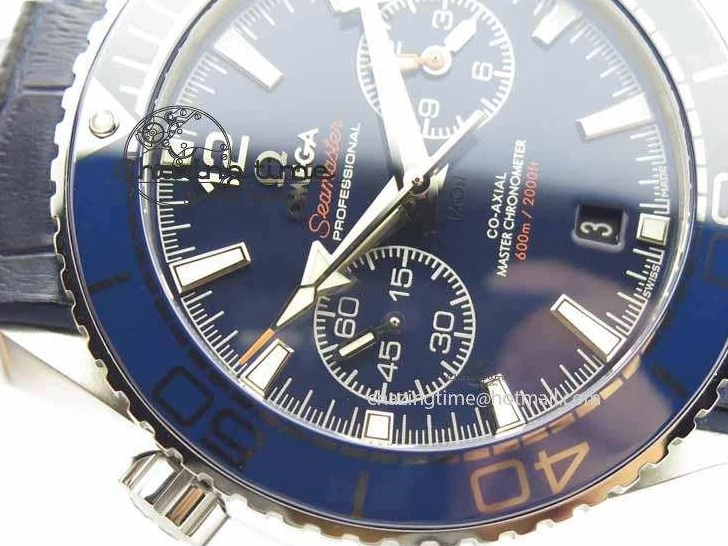 0129 EyeCatching Planet Ocean Master Chronometer SS OM 1:1 Best Edition Blue Dial On Leather Strap A 8176